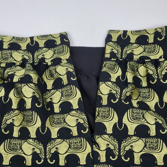 Crown & Ivy Elephant Skirt Black Gold 6 Petite - Picture 2 of 11